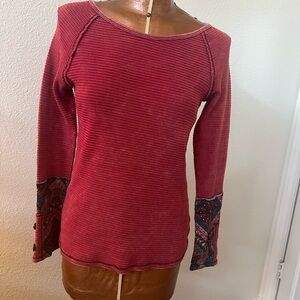 Able Red Long Sleeve Top with Patterned Cuffs
